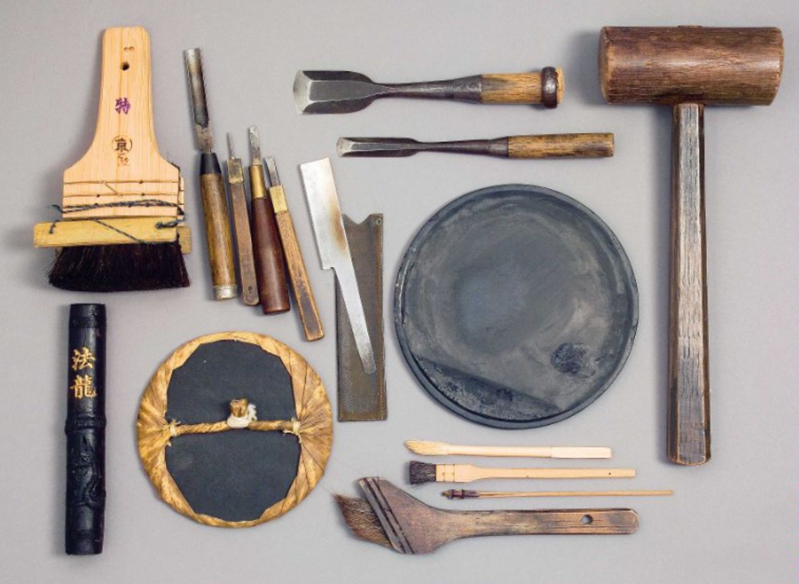 The traditional tools used by the Japanese engraver & print master. Credits.
