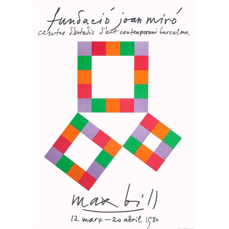 A poster by Max Bill for a personal exhibition at Fundacio Joan Miro, 1980. The main figure is inspired by one of the geometrical demonstrations of Pythagoras theorem.